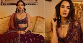 Sonal Chauhan just served a hot wine lehenga look and the internet is on fire