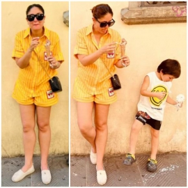 Kareena Kapoor and Taimur have a happy ice cream day in a cool striped co-ord set and tee; Yay or Nay?