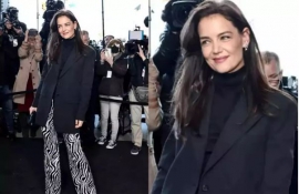 Katie Holmes` zebra print pants at NYFW 2023 are unmissable!