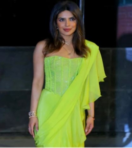 Priyanka Chopra looks ravishing in Mishru’s lime green ruffle saree worth a little under Rs 80k