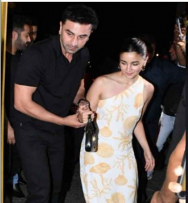 Alia Bhatt opts for one-shoulder white dress with orange print for dinner date with Ranbir Kapoor
