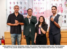 Asian Games Athletes Sharath Kamal, Virdhawal Khade, and Diya Chitale Visit the Victorinox Store at Palladium, Mumbai
